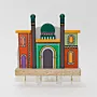Handmade Wooden Wall Key Holder with Green Dome Islamic Landmark Design