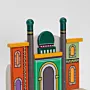 Handmade Wooden Wall Key Holder with Green Dome Islamic Landmark Design