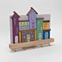Handmade Wooden Wall Key Holder with Pastel Neighborhood Facade Design