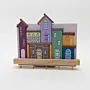 Handmade Wooden Wall Key Holder with Pastel Neighborhood Facade Design