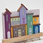 Handmade Wooden Wall Key Holder with Pastel Neighborhood Facade Design