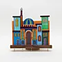 Handmade Wooden Wall Key Holder with Blue Dome Mosque Facade Design