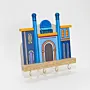 Handmade Wooden Wall Key Holder with Tall Blue Mosque Facade Design