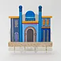 Handmade Wooden Wall Key Holder with Tall Blue Mosque Facade Design