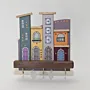 Handmade Wooden Wall Key Holder with Modern Grey City Facade Design