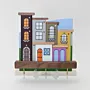 Handmade Wooden Wall Key Holder with Soft Blue House Facade Design