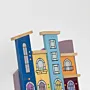 Handmade Wooden Wall Key Holder with Blue Purple City Facade Design