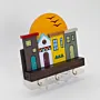 Handmade Wooden Wall Key Holder with Sunset Houses Scene Design