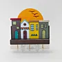 Handmade Wooden Wall Key Holder with Sunset Houses Scene Design