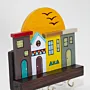 Handmade Wooden Wall Key Holder with Sunset Houses Scene Design