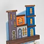 Handmade Wooden Wall Key Holder with Modern Colorful Houses Design