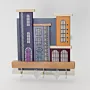 Handmade Wooden Wall Key Holder with Heritage Houses Scene Design