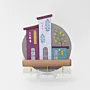 Handmade Wooden Wall Key Holder with Rural Colorful Houses Design