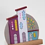 Handmade Wooden Wall Key Holder with Rural Colorful Houses Design
