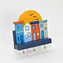Handmade Wooden Wall Key Holder with Sunrise Colorful Houses Design