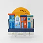 Handmade Wooden Wall Key Holder with Sunrise Colorful Houses Design