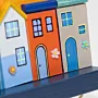 Handmade Wooden Wall Key Holder with Sunrise Colorful Houses Design