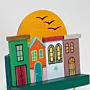 Handmade Wooden Wall Key Holder with Green Sunrise Houses Design