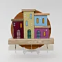 Handmade Wooden Wall Key Holder with Boat Style Rural Houses Design