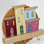 Handmade Wooden Wall Key Holder with Boat Style Rural Houses Design