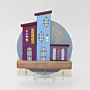 Handmade Wooden Wall Key Holder with Purple Crescent House Scene Design