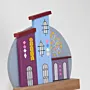 Handmade Wooden Wall Key Holder with Purple Crescent House Scene Design