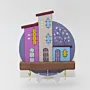 Handmade Wooden Wall Key Holder with Violet Crescent House Scene Design