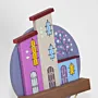 Handmade Wooden Wall Key Holder with Violet Crescent House Scene Design