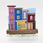 Handmade Wooden Wall Key Holder with Blue Sky Neighborhood Block Design