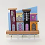 Handmade Wooden Wall Key Holder with Tall Colorful Neighborhood Block Design