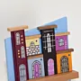 Handmade Wooden Wall Key Holder with Tall Colorful Neighborhood Block Design
