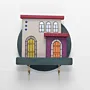 Handmade Wooden Mini Wall Key Holder - Eastern Facade with Yellow Door Design