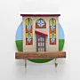 Handmade Wooden Mini Wall Key Holder - Grey Red Door Facade Design