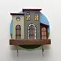 Handmade Wooden Mini Wall Key Holder - Green Circle Eastern Facade Design