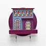Handmade Wooden Mini Wall Key Holder - Purple Eastern Window Facade Design