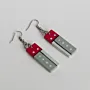 Handmade Lightweight Red Grey Block Dot Earrings