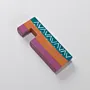 Handmade Wooden Desk Phone Stand with Rainbow Magenta Blue Pattern - 6 cm