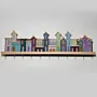 Handmade Wooden Blue Pastel City Wall Key Holder - 50 x 15 cm