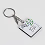 Personalized Wooden Arabic Name Keychain with Green Dot Skyline - 4 x 4 cm