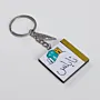 Personalized Arabic Name Keychain with Blue Green Side Stripe - 4 x 4 cm
