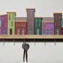 Handmade Wooden Wide City Skyline Key Holder - 45 x 14 cm