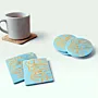 Square Turquoise Ceramic Coaster with Heritage Carving
