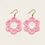 Handmade Crochet Floral Earrings - Blue & White