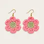 Handmade Crochet Floral Earrings - White & Pink