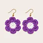 Handmade Crochet Floral Earrings - Denim Blue & Yellow