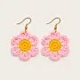Handmade Crochet Floral Earrings - White & Olive Green