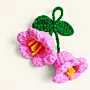 Handmade Crochet Pink Lily Flower Keychain with Green Leaves