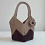 Large Beige & Brown Crochet Basket Bag with Decorative Flower
