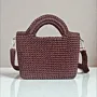 Brown Crochet Bag with Magnetic Lock - 22x20x7 cm Turkish Yarn