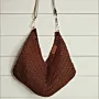 Wide Brown Crochet Bag with Inner Lining & Zipper - 55% Cotton